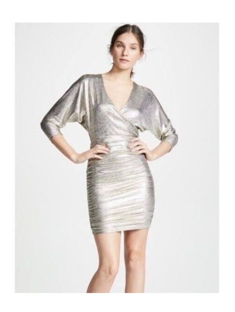 Alice + Olivia Pace Metallic Bodycon Ruched Party Dress Size 10